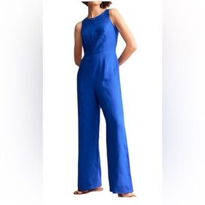 Boden royal blue Carla linen wide leg sleeveless jumpsuit size 10P